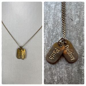 Los Angeles Boutique Long Chain Dog Tag FAITH DESTINY Boho Necklace Designer
